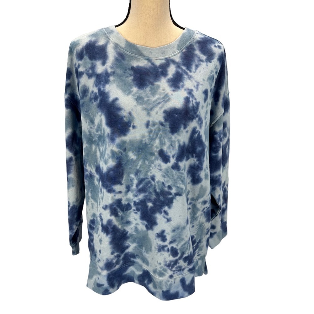 Style & Co Long Sleeve Crew Neck Side Slit Pullover Sweatshirt - Blue - size PM